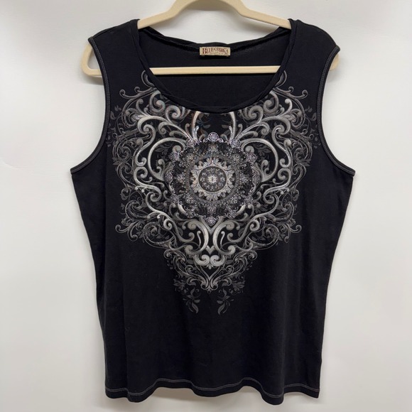 Blue Canyon Clothing Tops - Vintage Blue Canyon Clothing Women's Black Tank Top Embellished Graphic XL‎ Y2K